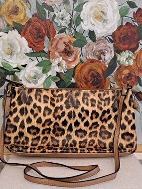 new directions Leopard Print PVC Crossbody Bag - Tan & Black